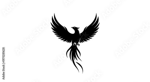 Majestic Phoenix Bird Silhouette with Spread Wings.
