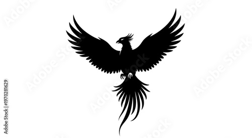Majestic Phoenix Bird Silhouette with Wings Spread.