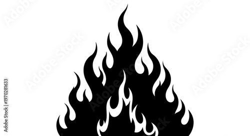 Black silhouette of a burning fire or flame on a white background.