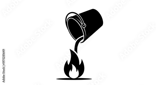 Bucket pouring water on fire icon illustration.