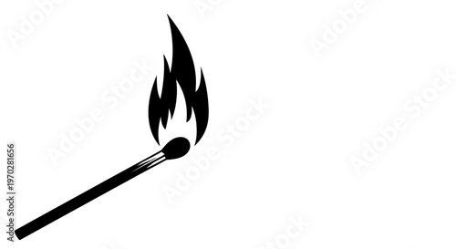 Burning Matchstick Black and White Illustration.