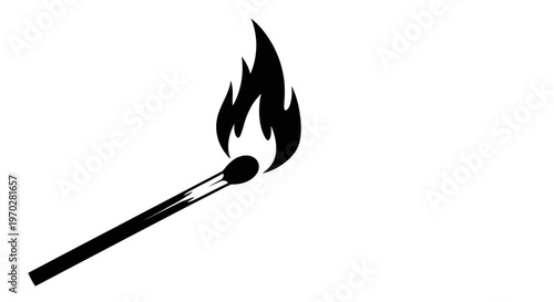 Burning Matchstick Black and White Illustration.