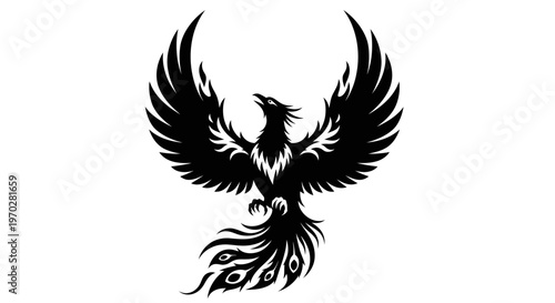 Majestic Phoenix Rising Mythical Bird Silhouette.