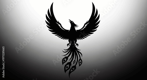 Majestic Phoenix Silhouette Rising with Spread Wings.