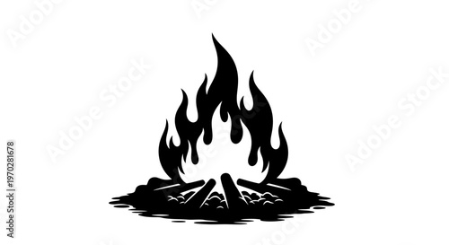 Campfire Black and White Silhouette Illustration.
