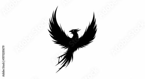 Majestic Phoenix Silhouette Soaring with Wings Spread.
