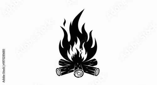 Campfire Black and White Illustration.