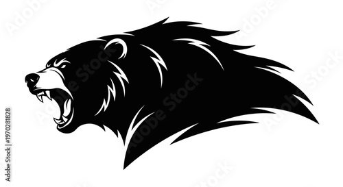 Roaring Bear Head Silhouette Vector Illustration.