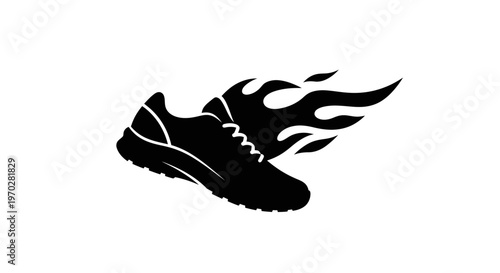 Running Shoe with Flames Vector Illustration.