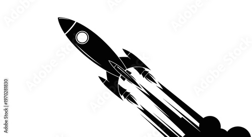 Rocket Launching into Space with Smoke Trail.