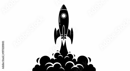 Rocket Launching into Space with Smoke and Fire.