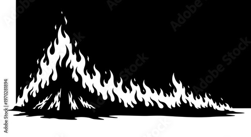 Dynamic Black and White Fire Flames Illustration.