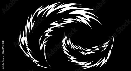 Dynamic White Swirls on Black Background Abstract Art.