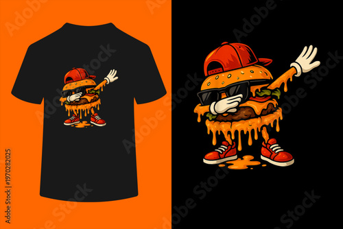 Foto Funny Cheeseburger For Boys Youth Dabbing Dripping Burger T-Shirt