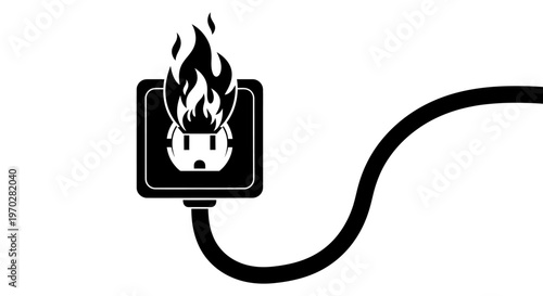 Electrical outlet on fire, a dangerous short circuit, fire safety concept.