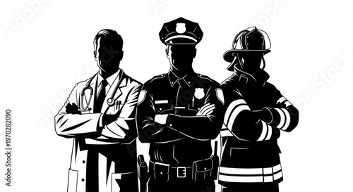 Essential workers standing together in unity and strength.