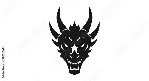 Fierce Dragon Head Silhouette with Horns and Sharp Teeth.