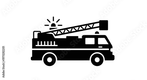 Fire Truck Icon Black and White Illustration.