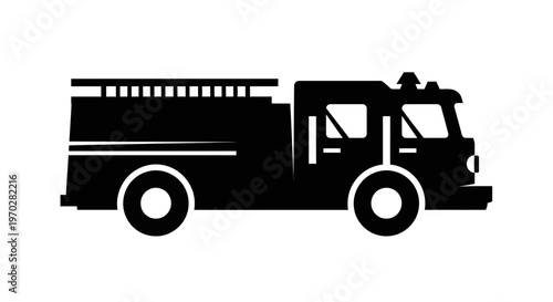 Fire Truck Silhouette Icon Vector Illustration.