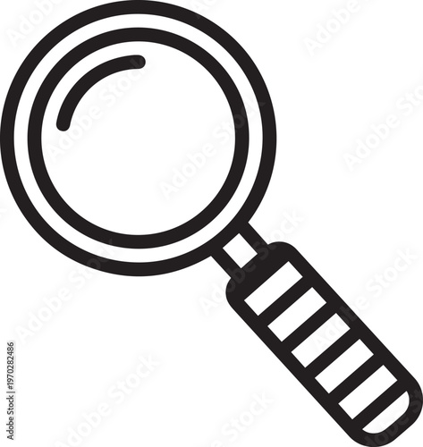 Premium Handheld Magnifying Glass Vector Icon with Rubber Grip for Search, Inspection, Quality Control, Medical Examination, Forensic Analysis, Document Review, Detail Verification