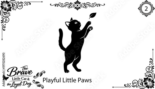 Vintage silhouette of a cat reaching for a floating object