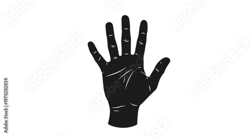 Silhouette of a black hand with five fingers spread out widely against a clean white background in a simple icon style.
