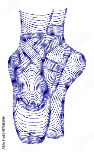 Elegant ballet pointe shoes depicted with swirling blue lines on a white background