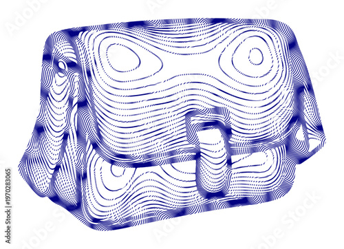 Abstract artistic representation of a blue satchel bag with swirling lines on a white background.