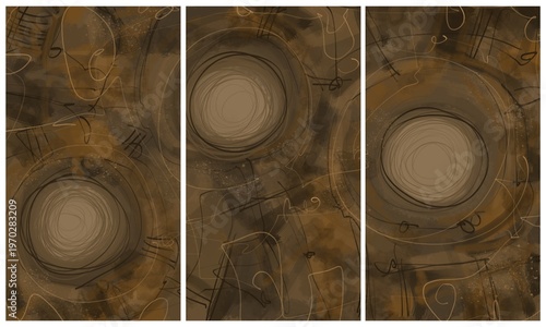 Modern interior triptych. The picture is painted by hand on a tablet.