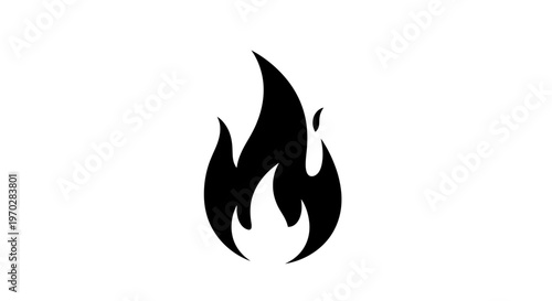 Simple Black Fire Flame Icon on White Background.