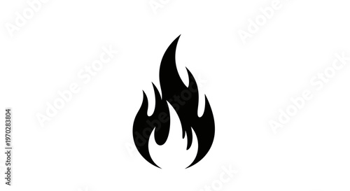 Simple Black Fire Flame Icon on White Background.