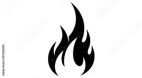 Simple Black Fire Flame Icon on White Background.