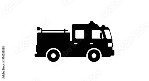 Simple black silhouette of a fire truck vehicle for emergency services.