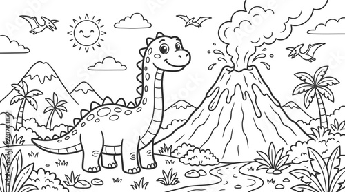 Smiling Dinosaur Standing on Ground.