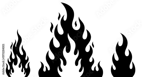 Stylized black flame silhouettes representing fire and heat.