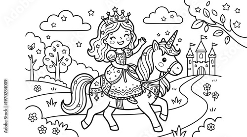 Little girl riding a unicorn horse.