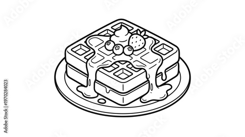 Pancake with syrup and fruit topping.