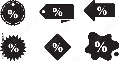 Black silhouette sale tags and percentage signs a collection of discount icons