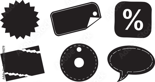 Black silhouette sale elements tags speech bubbles and percentage signs