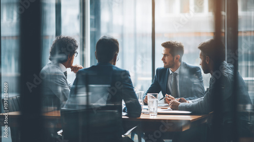 Formal Business Meeting with Data Analysis and Team Discussion in Office