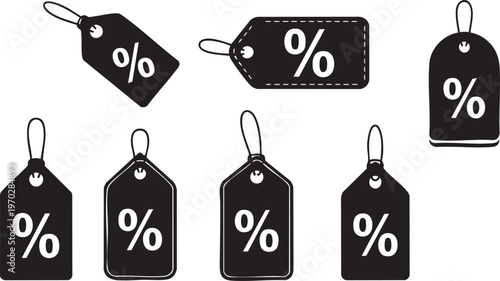 Black sale tags silhouette discount and promotion elements