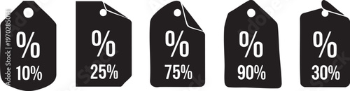 Black silhouette tags with percentage discounts a promotional collection