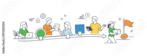 A structured forward flow scenario where a team maintains continuous movement of tasks through each stage of a process without delays, built around a