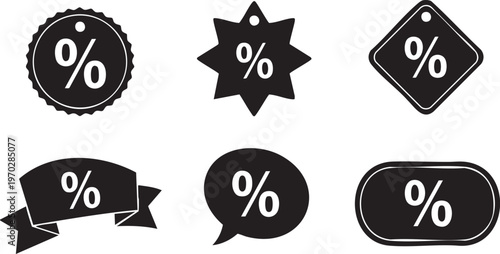 Black silhouette sale badges and percentage signs