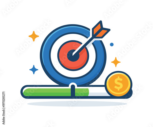 Financial goal visualization and progress tracking in personal finance planning for motivation and clarity, a target combined with a progress bar and