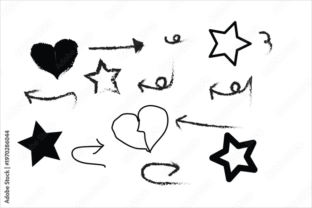 Fototapeta premium Hand drawn doodle collection hearts stars arrows and abstract shapes
