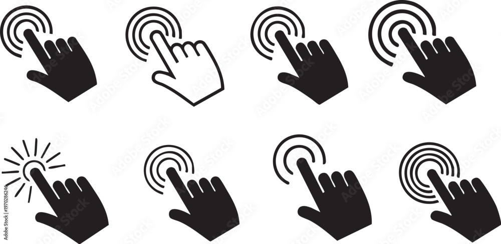 Fototapeta premium Hand gestures and touch icons a collection of black and white silhouettes