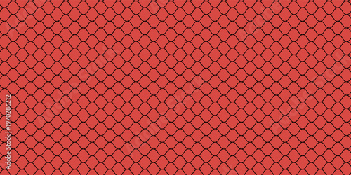 Snake skin background. Seamless pattern of squama, reptile scale. Chinese minimalistic grid art. Serpent surface texture in red and gold colors. Asian geometric ornament