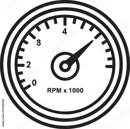 Premium High-Resolution Tachometer Speedometer Needle Gauge Vector Icon Perfect for Automotive Dashboards, Speed Monitoring Systems, Performance Tracking Apps, Industrial Machinery