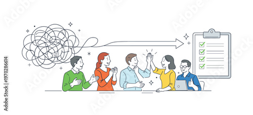 Team clarifying overlapping task sequences and rebuilding smooth execution order together during a structured workflow refinement meeting in a modern